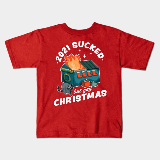 2021 Sucked but Yay Christmas Decorative Dumpster Fire Xmas Kids T-Shirt by OrangeMonkeyArt